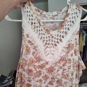 Maurices White and Pink Crochet Tank Top